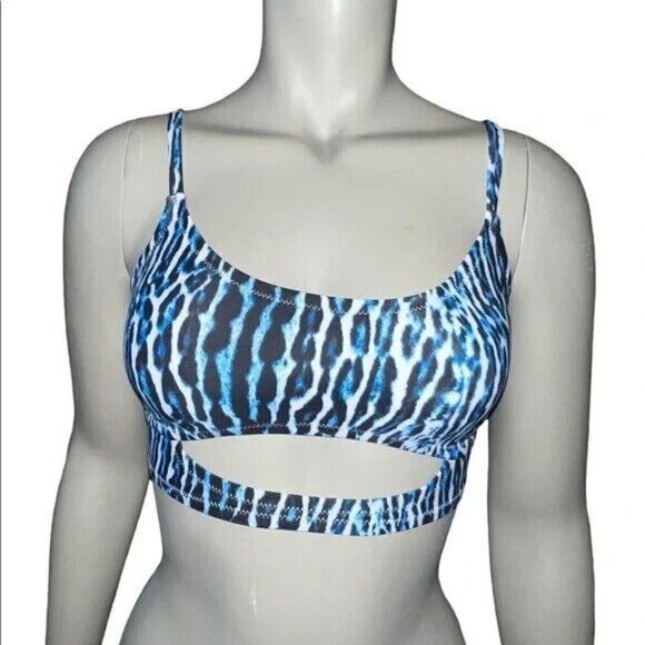 Jessica Simpson Sassy Safari Cami Bikini Top Navy Animal Print Cut Out Med NWT - Picture 2 of 8